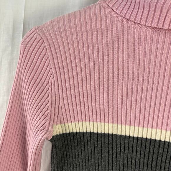 Gap Vintage Y2K Ribbed Fitted Turtleneck Sweater Pink Gray Size Medium - Picture 3 of 6